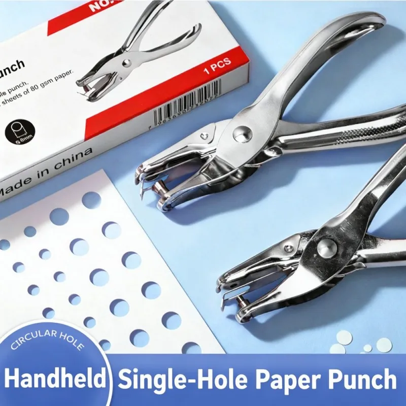 Handheld Single Hole Puncher 6mm Diameter Eye-Catching Manual Hole Punch for Students Thick Paper A4 Sheets Cards & DIY Projects