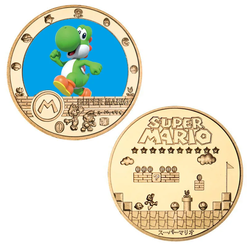 سوبر ماريو بروس يوشي عملة تذكارية أنيمي الأميرة الخوخ واريو الطرفية جمع عملة ديكور المنزل هدايا الأطفال