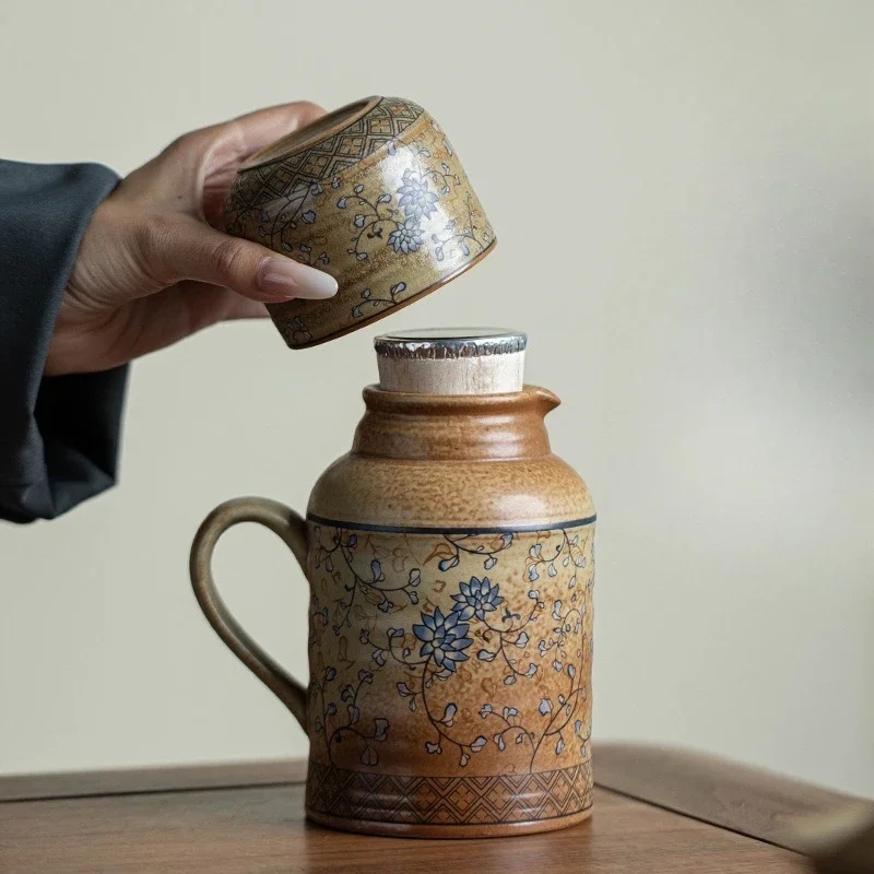 580ML Large Capacity Ceramic Stewed Teapot Tea Brewing Insulated Single Pot Pottery Kettle For Office Outdoor Use Kung Fu Teaset