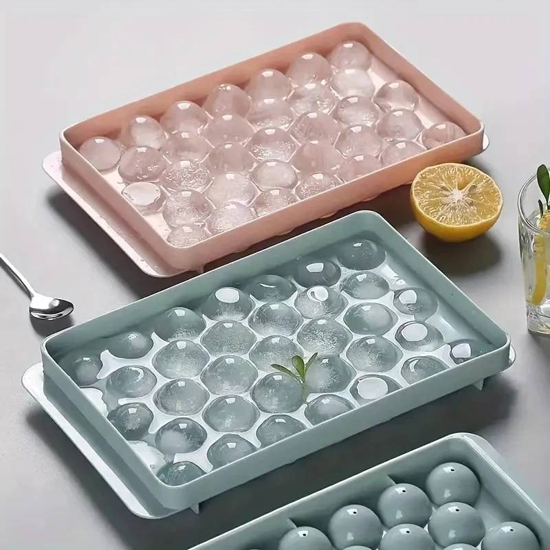 Tray with Lid & Bin, Ice Ball Maker Mold for Freezer with Container Circle Tray Making 33pcs 1