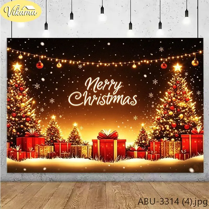 VIKAMA Gift Box Fireplace Christmas Backdrop Tapestry Wall Hanging, Wall Art for Photo Studio Party Living Room Bedroom Decor