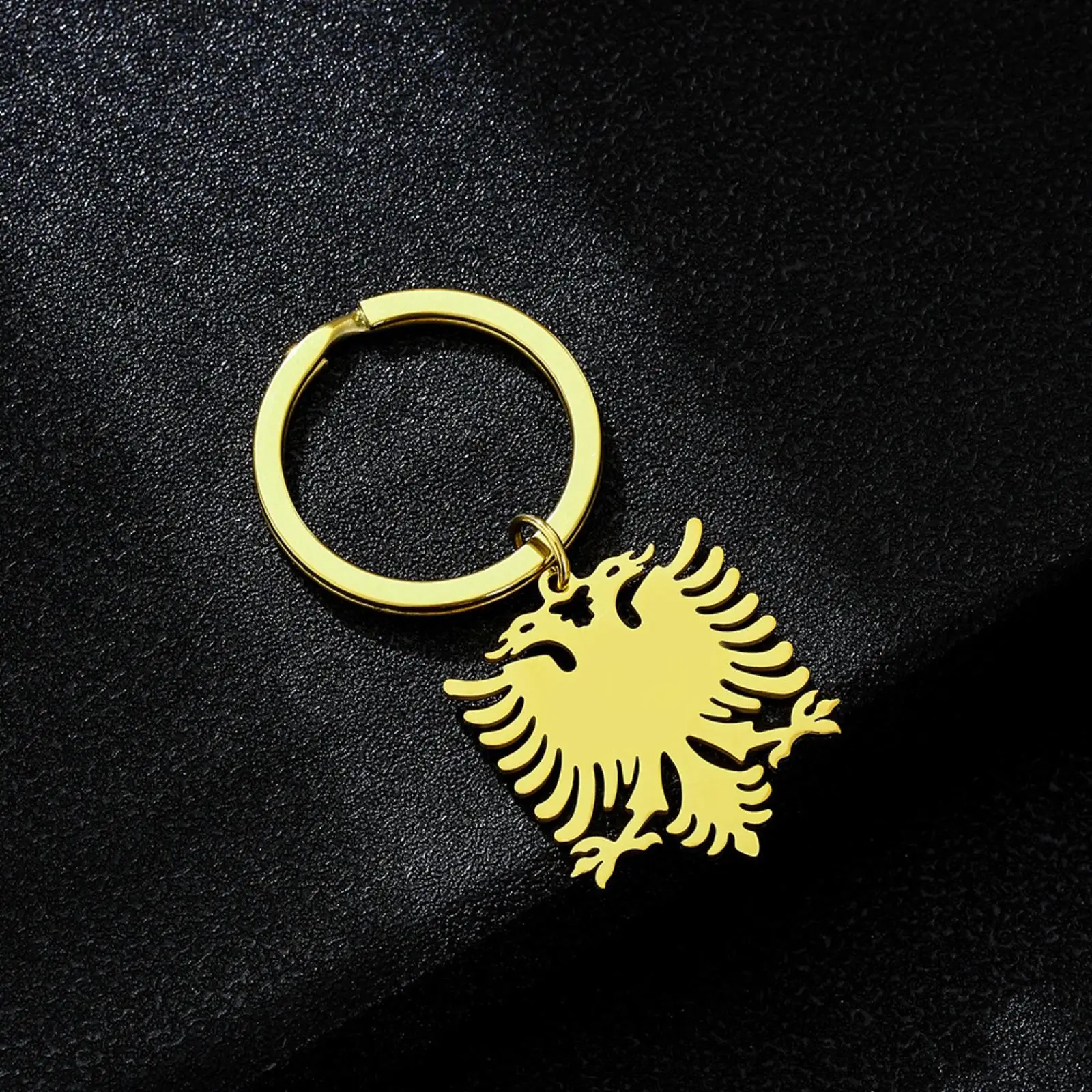 Albanien Doppelköpfiger Adler Schlüsselanhänger Edelstahl Albanisches Nationalemblem Schlüsselring Souvenir Geschenk für Männer Frauen – Detail 3