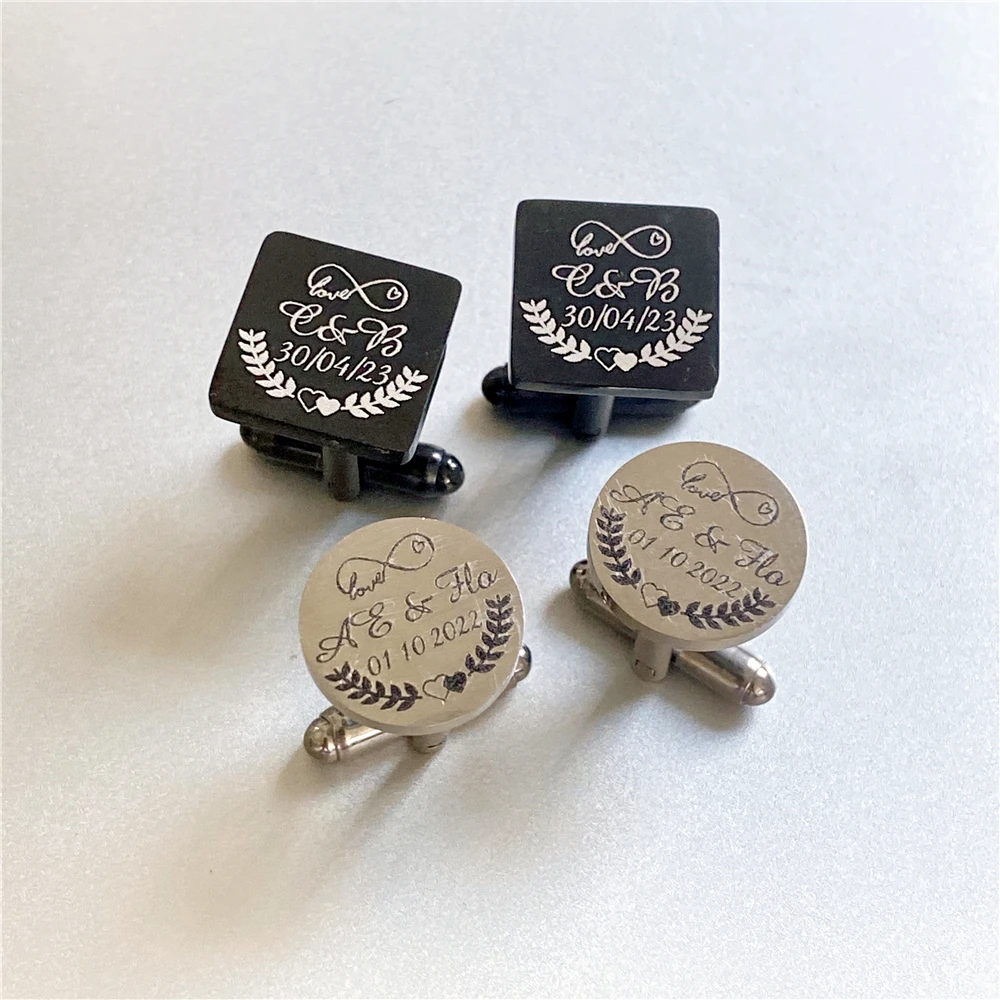 Custom Engraved Groom Shirt Cufflinks Wedding Gifts Name Lettering Personalized Best Men Cuff links Buttons Groomsmen Jewelry