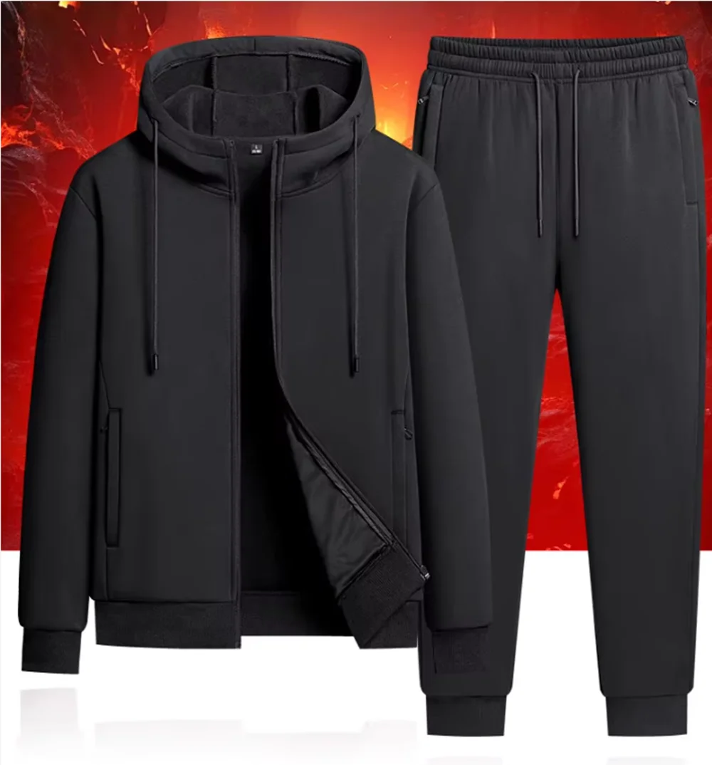 Autumn and Winter Hooded Cardigan with Fleece and Thickened Two-Piece Sporty and Fashionable Pure Cotton Set