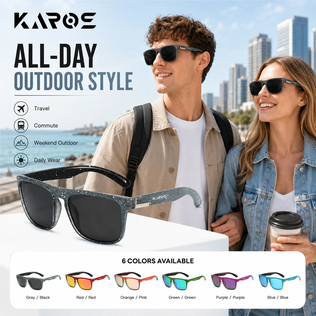 KAROS Polarized Sports Sunglasses Men Women UV400 Square Fishing Cycling Running Hiking Driving Outdoor Eyewear YZ20