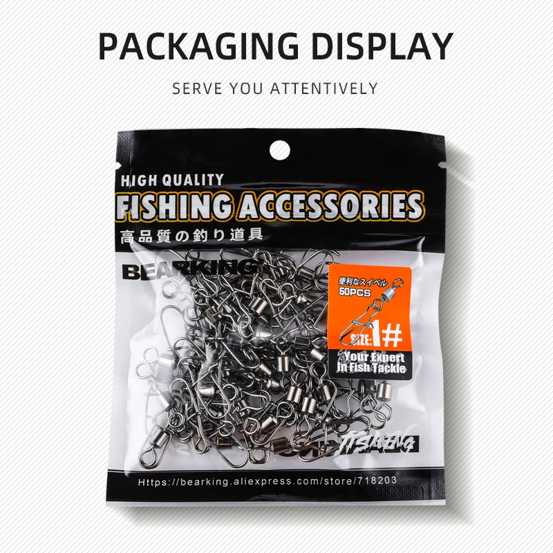 BEARKING 50PCS Pike Fishhook Lure Fishing Accessories Connector Pin Bearing Rolling Swivel Stainless Steel Snap Swivels Tackle view 6