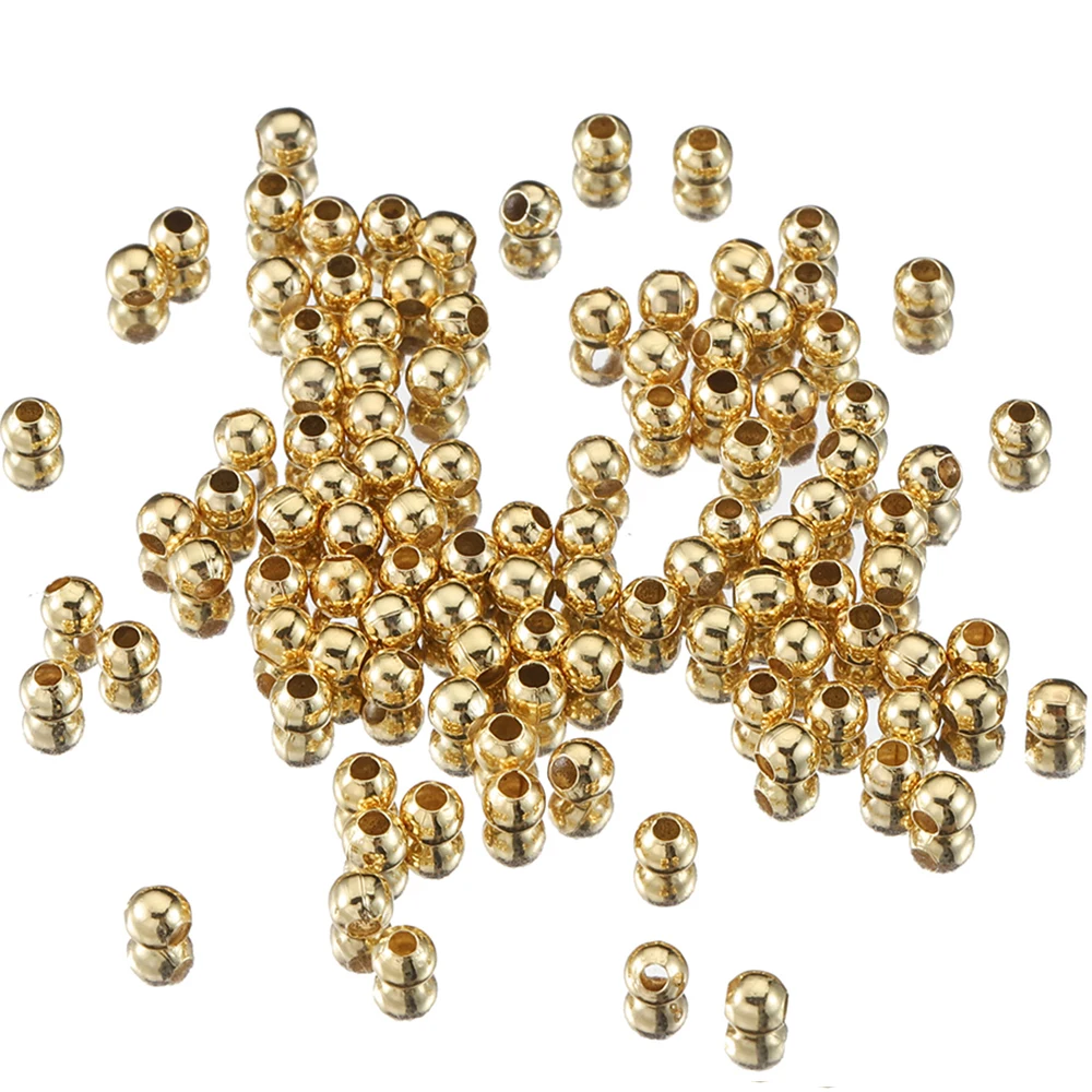 18K Gold Plated 2mm-6mm Round Spacer Beads For Bracelet Making,Brass Beads For Jewelry Making,DIY Necklace Accessories