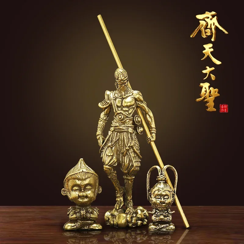 

Vintage Brass Monkey King Sun WuKong Statue Office Desktop Ornament Lucky Home Decoration Crafts Accessories Character Figurines