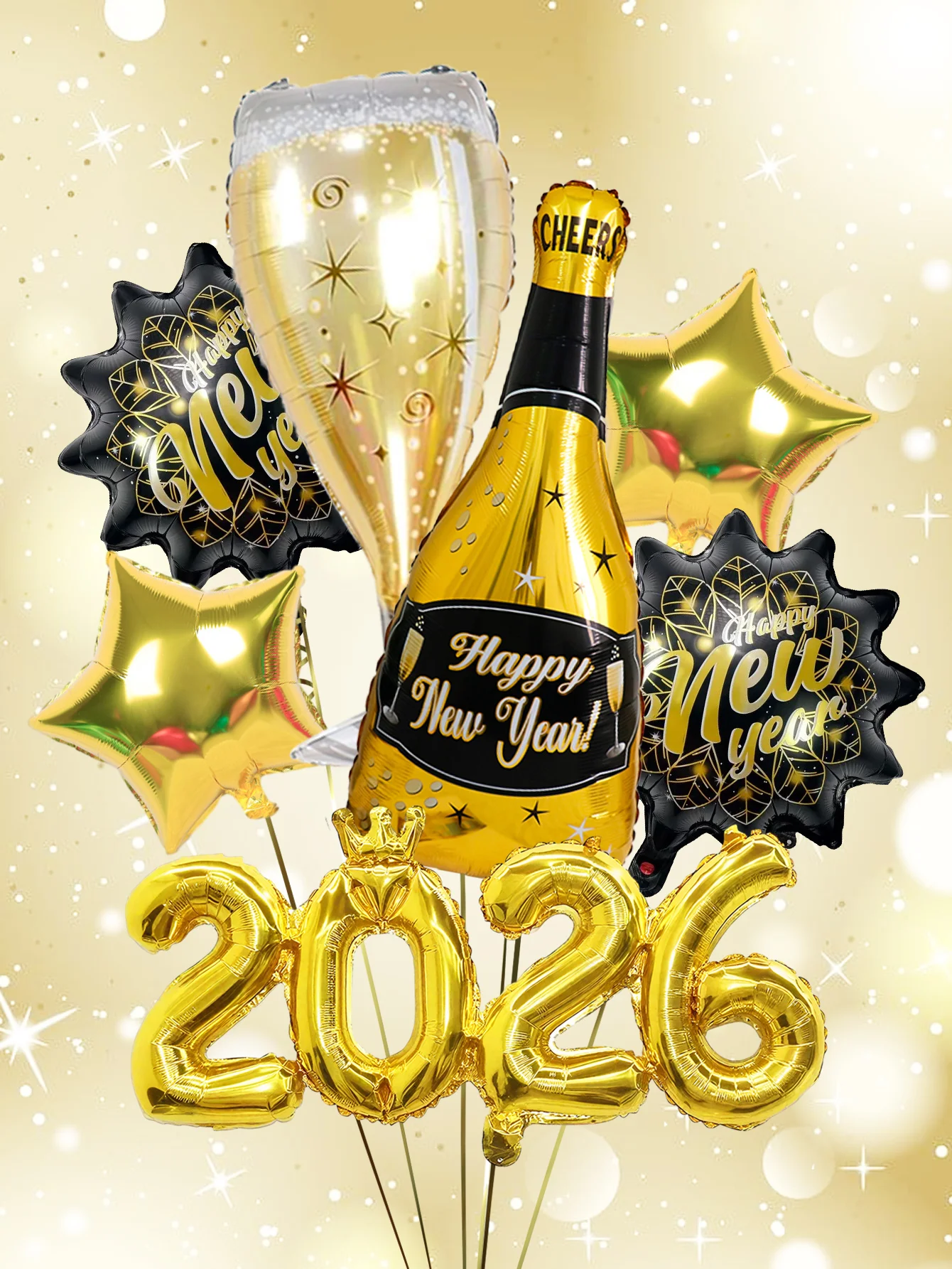 7 قطع/مجموعة 2026 مجموعة بالونات السنة الجديدة، مناسبة لزينة حفلات رأس السنة، وحفلات موضوع السنة الجديدة،