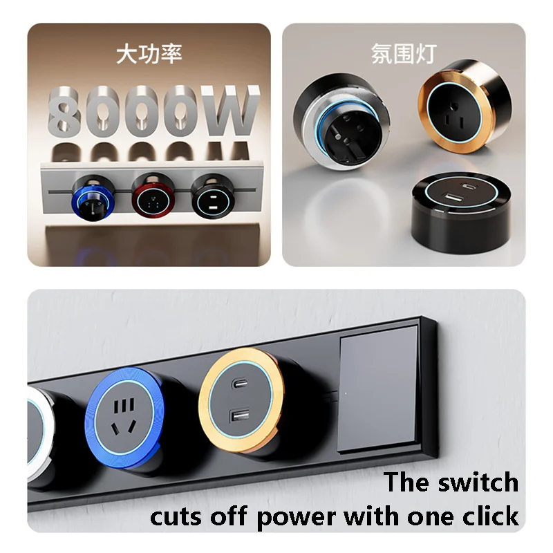 Wall Power Track Socket with Switch Home Kitchen Bathroom Office Wall Electric Socket Romovable Rail Adapter EU UK UN USB Type-C