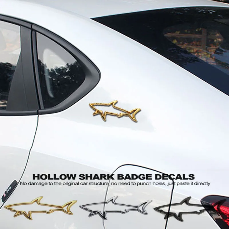 3D Metal Car Styling Sticker Hollow Fish Shark Emblem Badge Decals Automobiles Motorcycle Computer Fuel Cap Accessories Decals