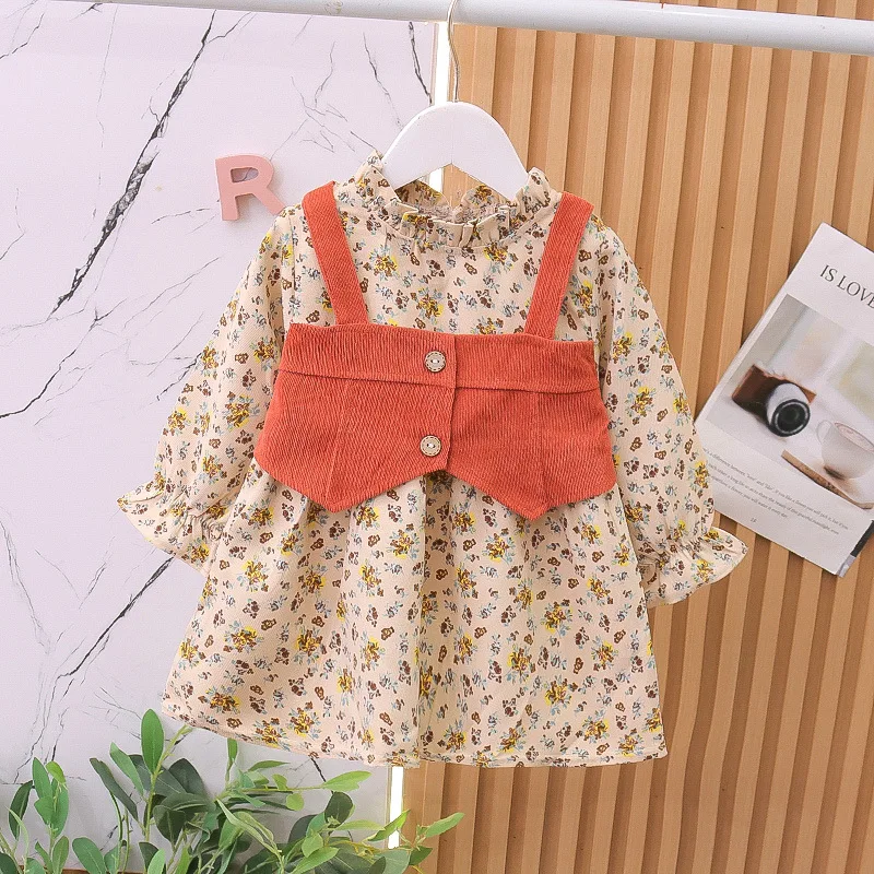 

Fall Children Girl Dress Flower Print Cotton A-Line Dress Birthday Party Princess Dress Baby Girl Clothes Kid Outfit Girl A1043