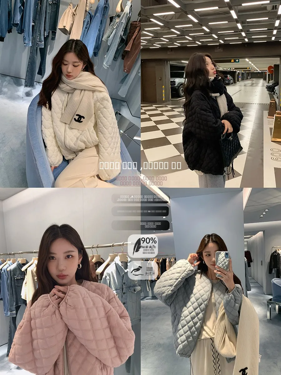 

Женская стеганая куртка Zhang Beibei с 90% белым пухом, ветрозащитная, теплая, с ромбовидным узором, на молнии, в корейском стиле, длинный рукав