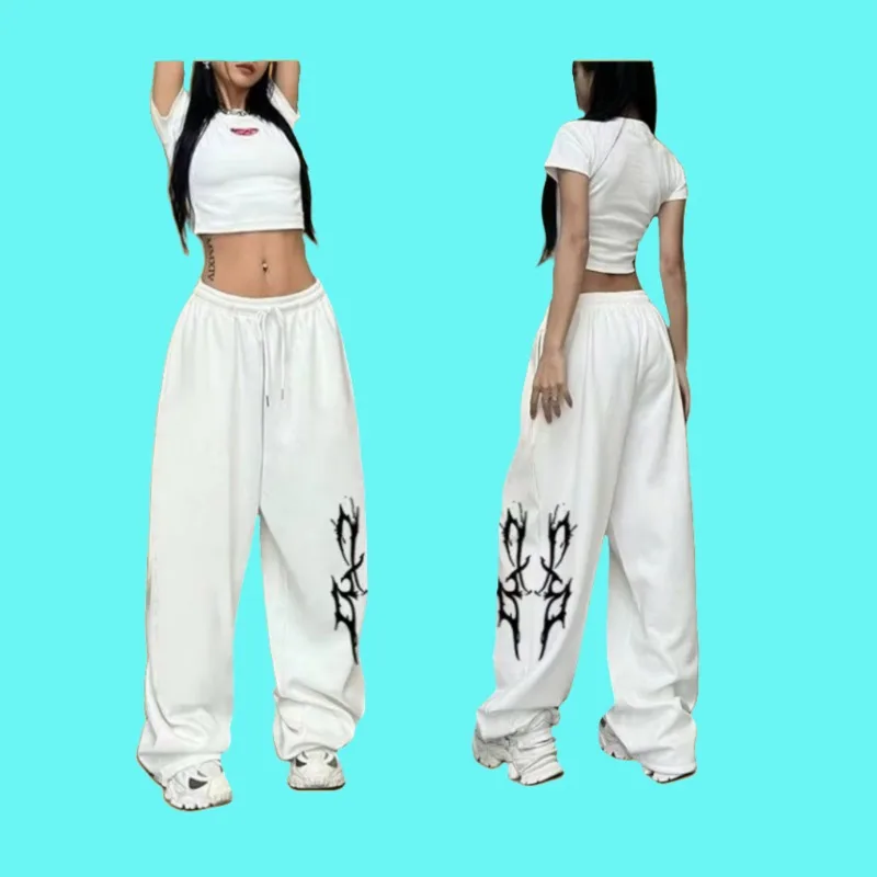 

Новинка 2025, осенне-зимние женские брюки в европейском и американском стиле, модный дизайн с 3D принтом на шнурке, свободные широкие брюки, брюки