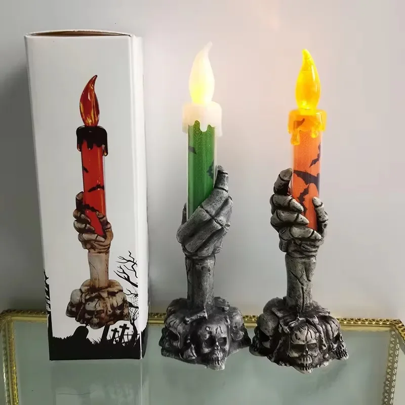 Halloween Horror Skull Ghost Holding  LED Lights Candle Lamp Happy Holloween Party Decoration for Home Haunted House Ornaments - view 3