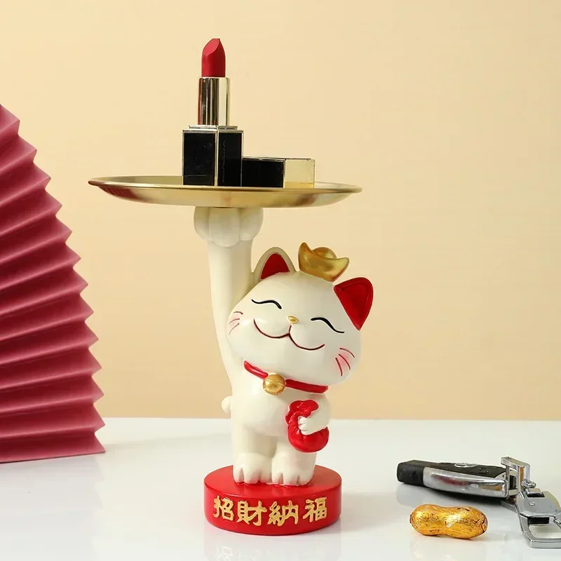 Creative resin material lucky cat tray storage ashtray mobile phone bracket home living room office housewarming gift decoration