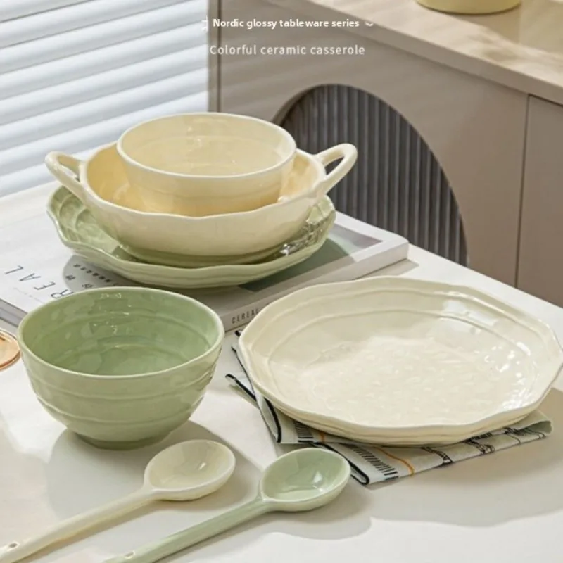 

Cream style ceramic bowls, high-value rice bowls, pasta bowls, microwave tableware, dishes, plates, tableware sets, glaze
