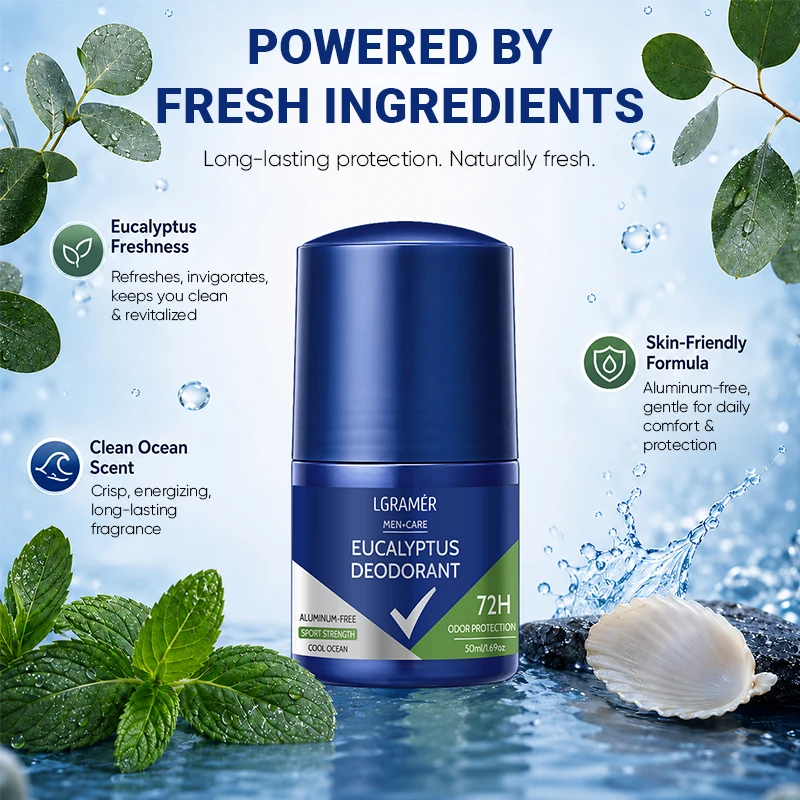 Men's Care Eucalyptus Deodorant Stick 72H Odor Protection Cool Ocean Long Lasting Freshness Anti Perspiration Underarm Products