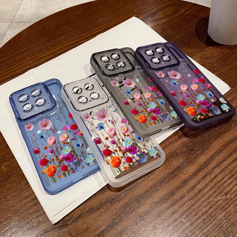 Transparent Flowers Print Phone Case For Xiaomi Poco X6 13T Pro Redmi Note 12 Pro 5G Shockproof Lens Protection Silicone Cover