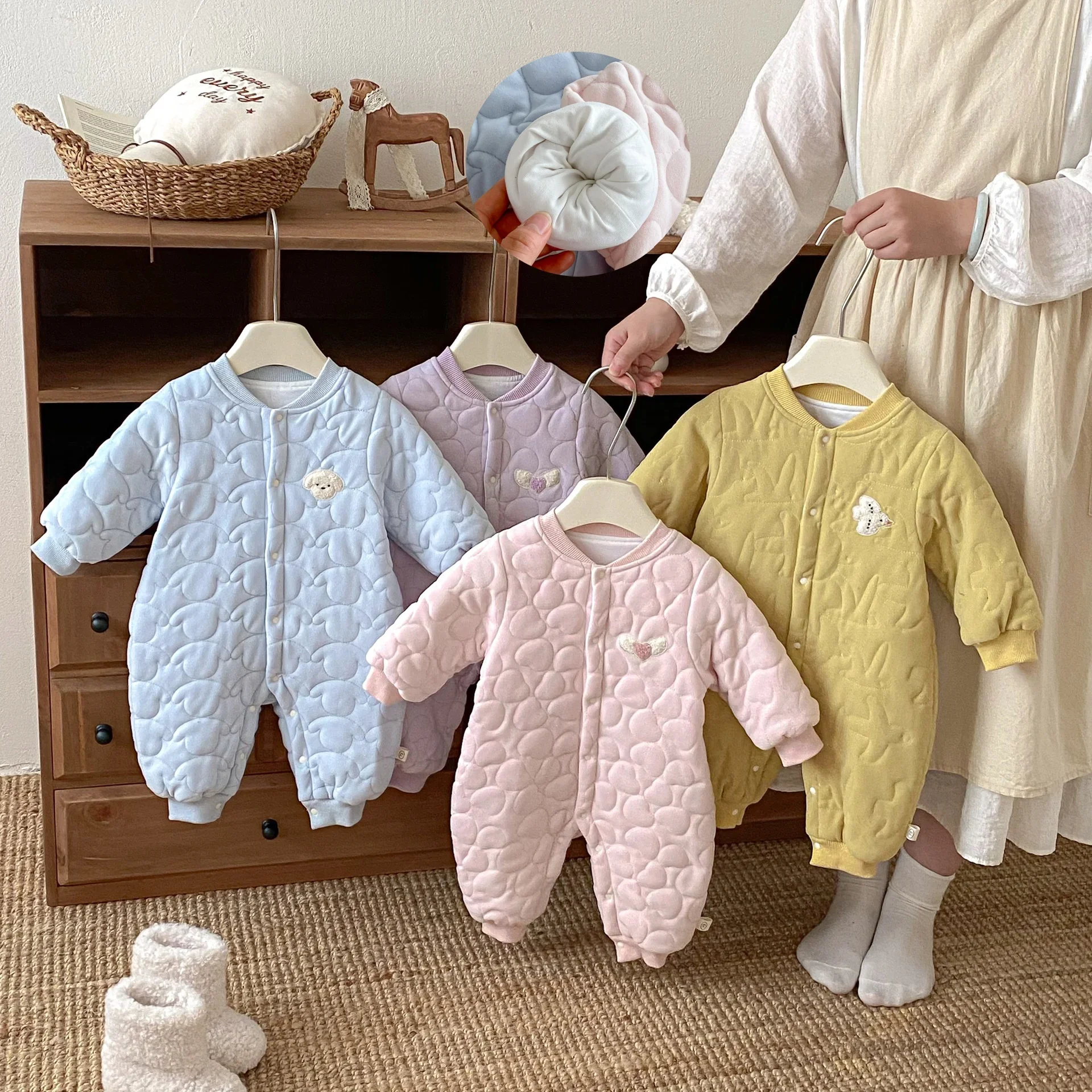 

2025 Newborn Padded Cartoon Romper Quilted Baby Jumpsuit 0-2Y Infant Warm One-Piece Outfit for Boys Girls Winter Casual Wear