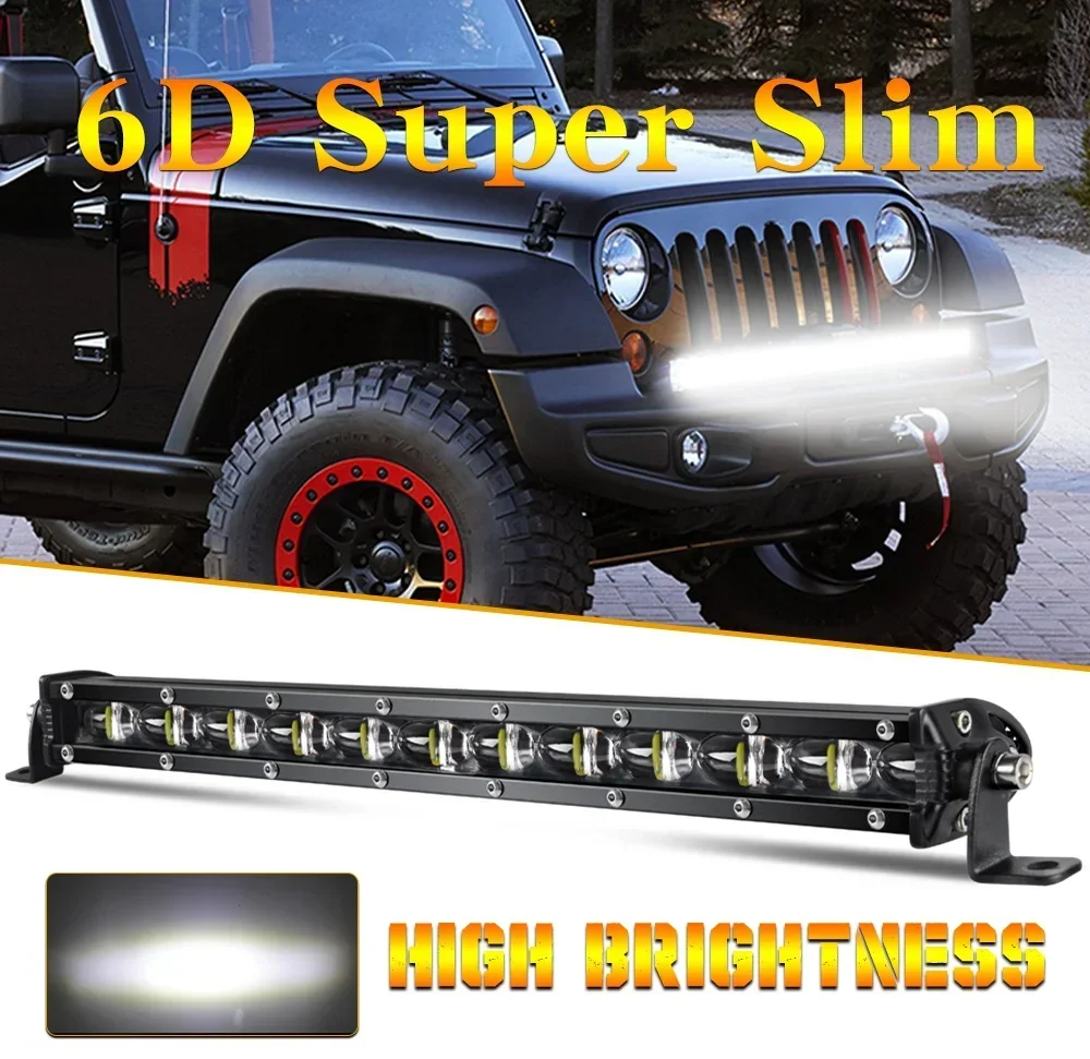 6D Lens Super Slim Led Light Bar 60W 120W 180W For Car Tractor Suv Truck Boat 4WD 4x4 Offroad ATV Led Work Lights Driving Lamp