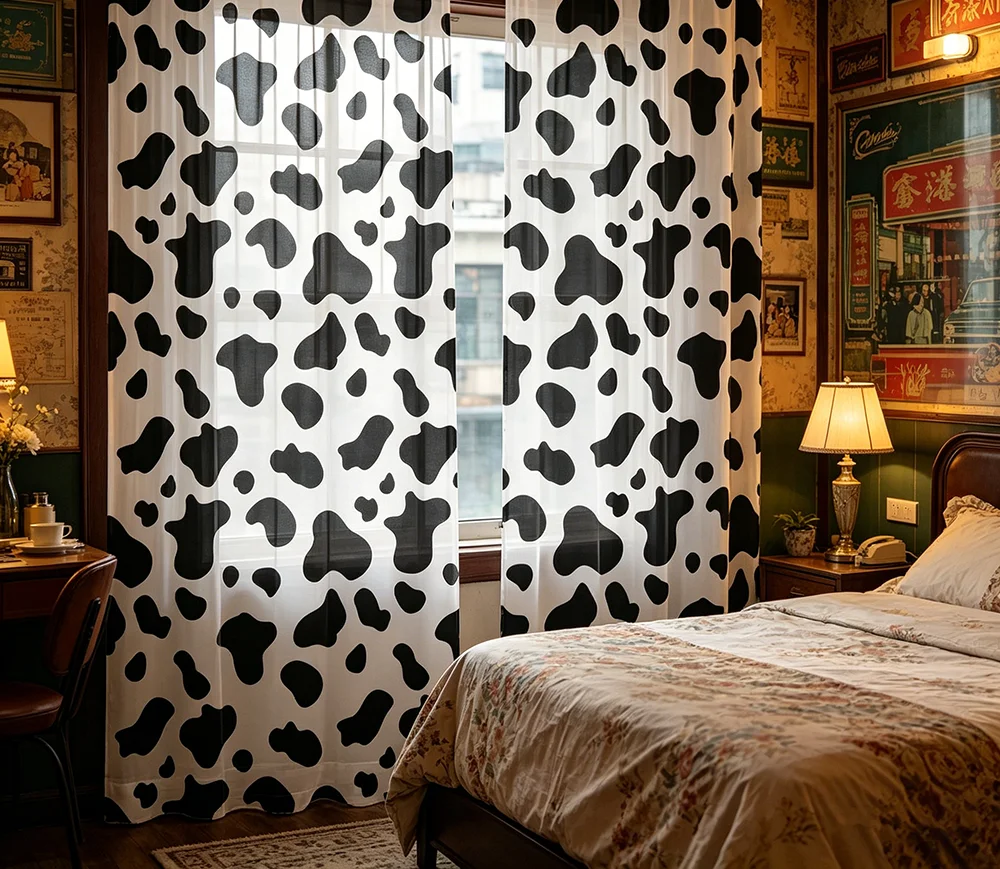 2PCS Digital Printed Curtains, Fashion Cow Print Animal Pattern Spots, Window Treatments for Living Room Bedroom Home Decoration