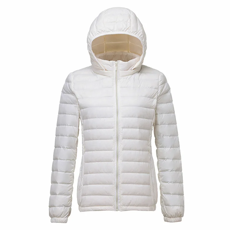 Cappello Piumino con cappuccio staccabile Autunno Inverno Donna Piumino d'anatra bianco sottile ultraleggero Parka Capispalla corto caldo da donna