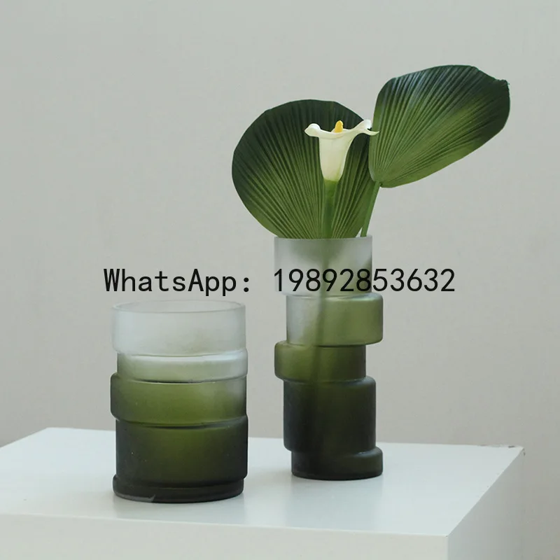 A21Glass Vase Geometric Misalignment Matte Gradient Green Bamboo Joint Glass Vase Hydroponics Terrarium Home