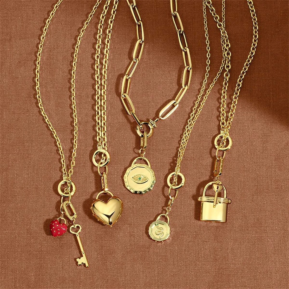 

Love snake shaped gold lock, eye key, collarbone chain, stainless steel, gold-plated, color preserving