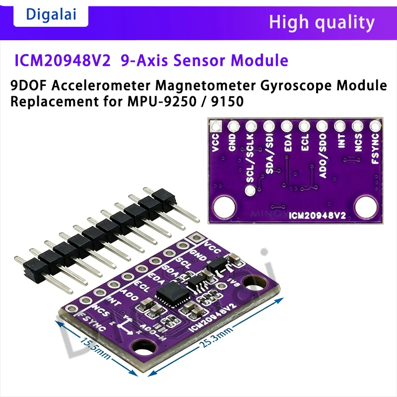 ICM20948V2 9DOF 9‑Axis IMU Sensor Module Accelerometer Gyroscope Magnetometer Replace MPU‑9250 MPU‑9150