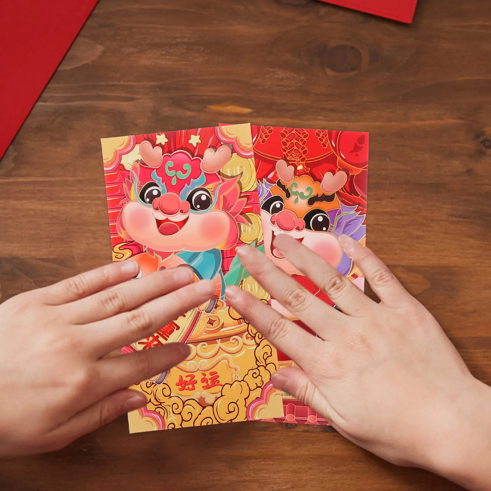 

6pcs Red Lucky 2024 Money Bag Money Bags Dragon Pattern Chinese New Year 2024 Lunar Envelopes Paper Packets Gifts