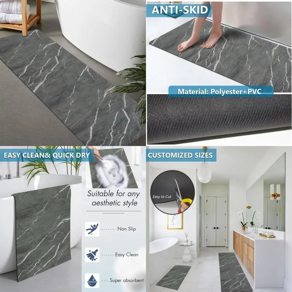 custom-sized rubber non-slip, quick-drying, super absorbent thin bath rugs for doorways - washable bathroom floor mats