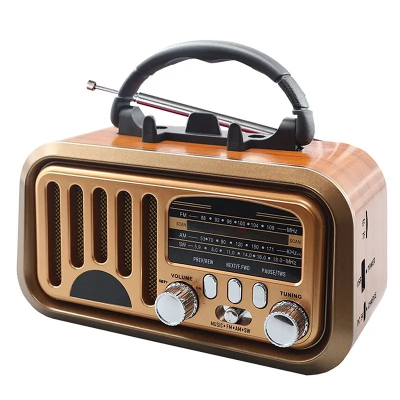 

Портативное винтажное радио в классическом ретро-стиле с беспроводным Bluetooth, FM/AM/SW-приемником, поддержкой TF-карт и USB, MP3-плеер