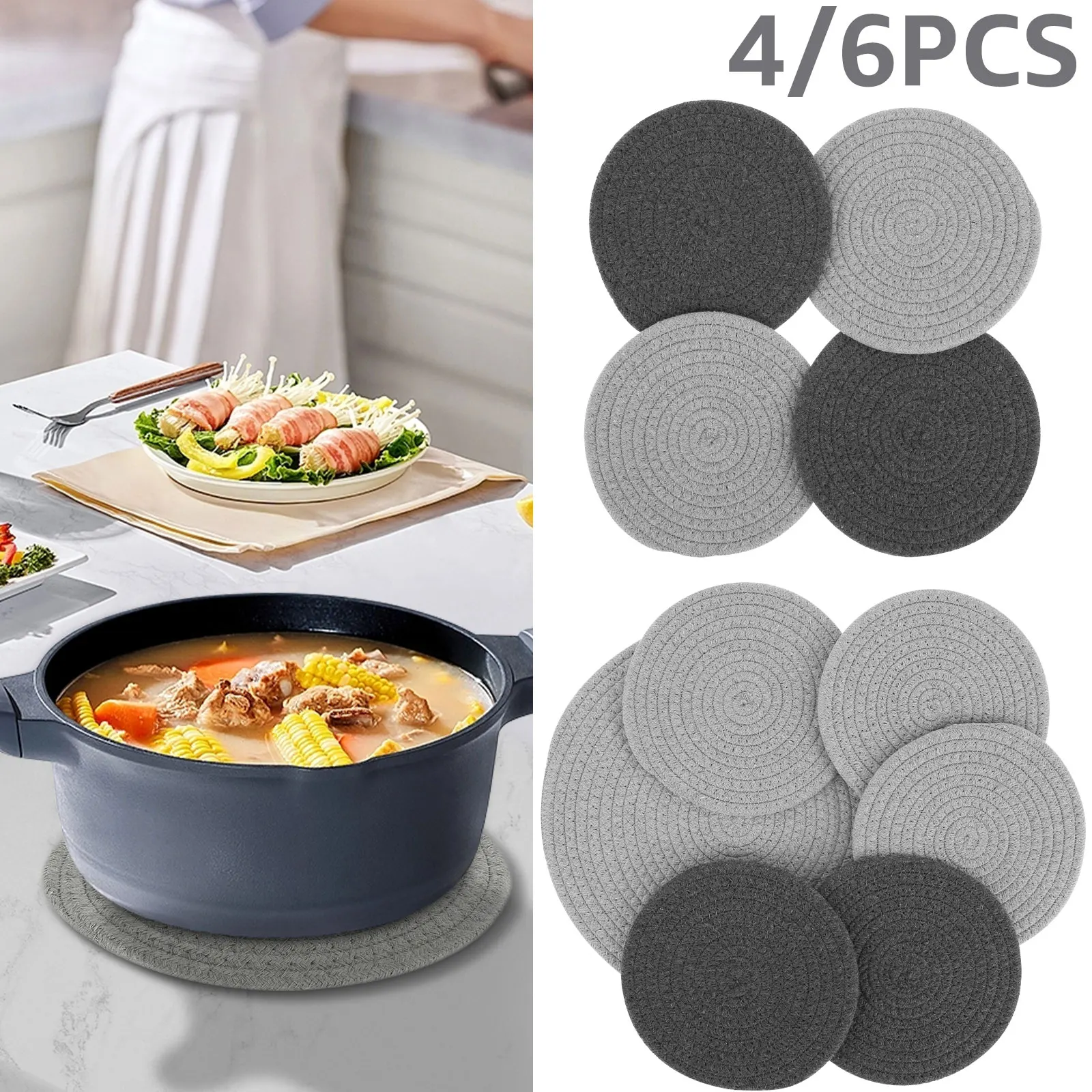 

4/6 Pcs Trivets for Hot Pots and Pans Heat Resistant Pot Holder Trivet Cotton Potholder Trivets 7/11.8 Inch Diameter Reusable