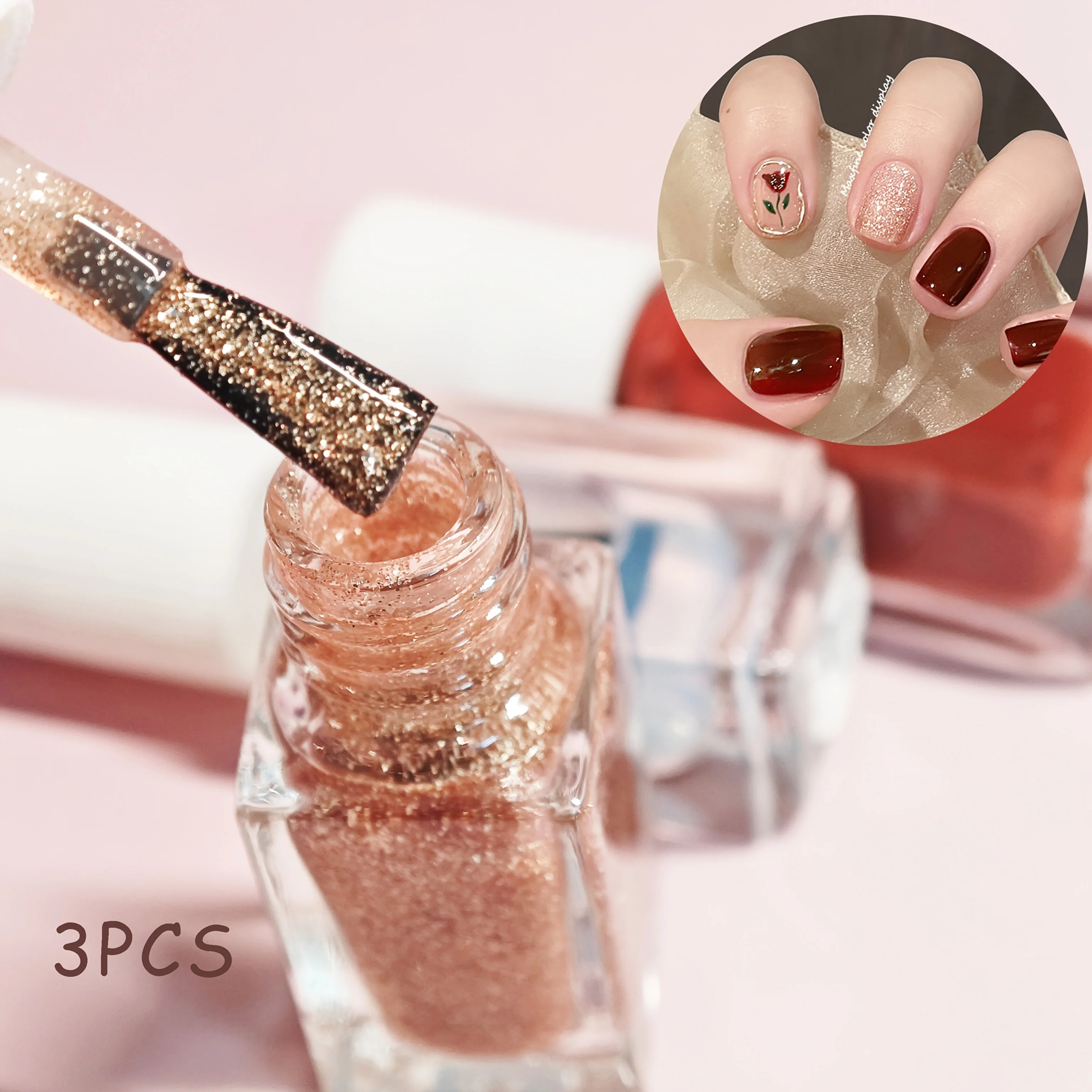 ชุดยาทาเล็บ V05 Tulip Intense 3 ขวด แบบไม่ต้องอบ แห้งเร็ว ติดทนนาน ลอกออกได้ สูตรน้ำ