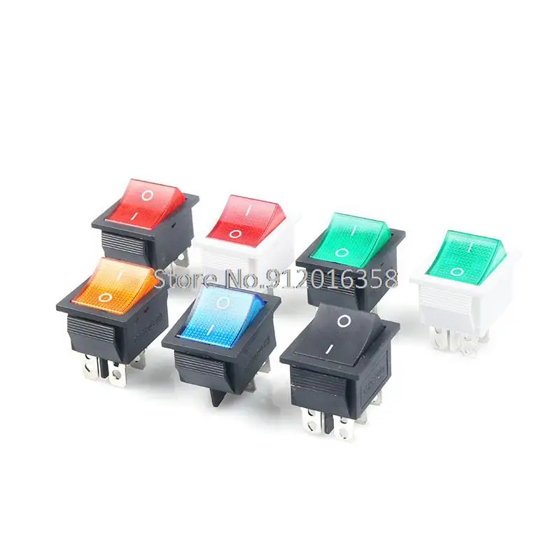 220V Self-locking KCD4 Rocker Switch Power Switch 3 Position 6 Pins With Light 16A 250VAC/ 20A 125VAC