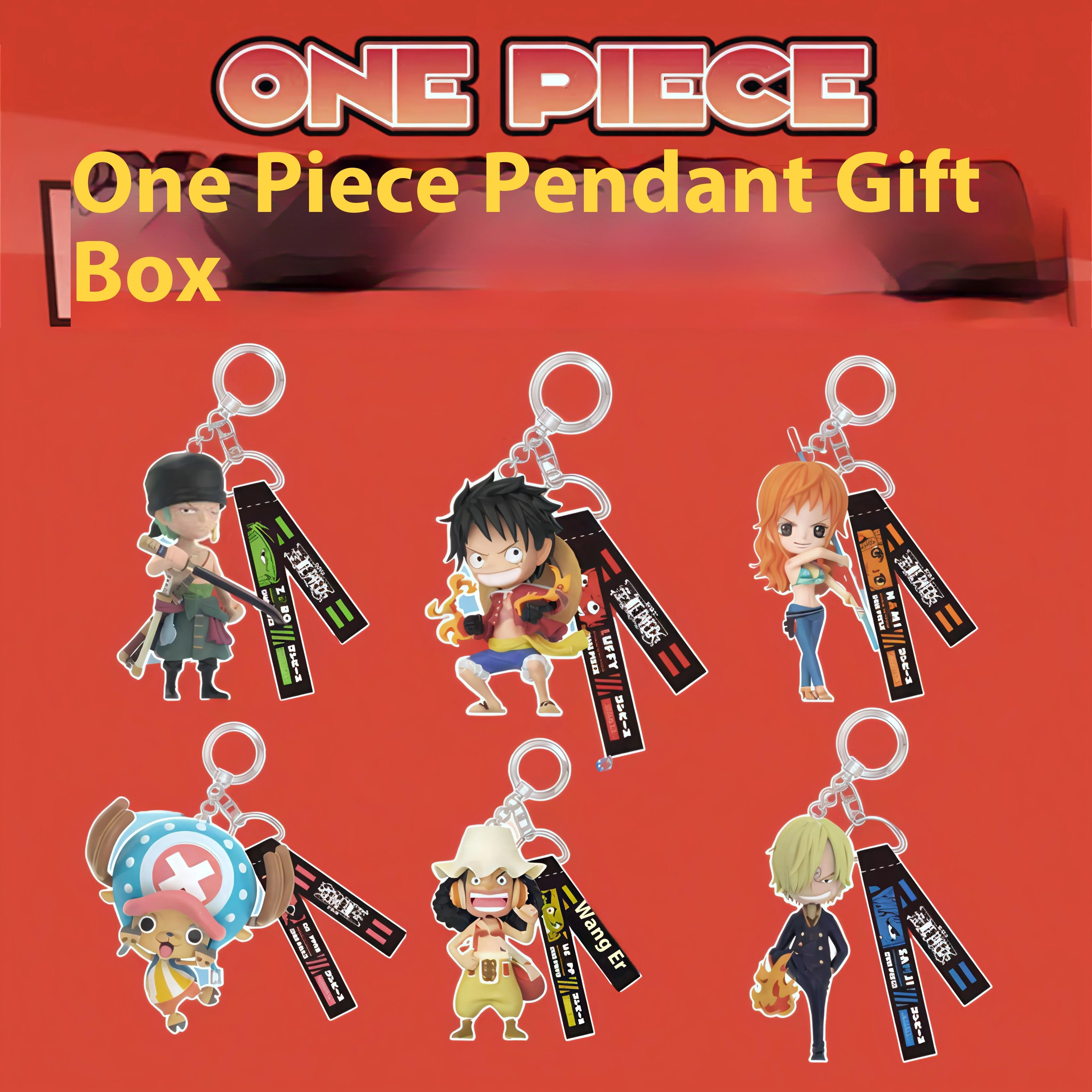 

Набор металлических брелков Pirate Crew 6 в 1 Luffy-Zoro-Sanji-Chopper-Nami Rubber-PVC Подвески 4 см Сумка Подвеска Подарок