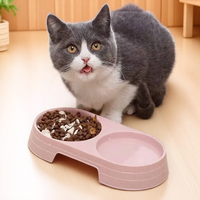Double Pet Feeding Bowls Lightweight Plastic Anti-Spill Design Easy Clean Stable Base for Cats and Dogs Suitable for Home Use