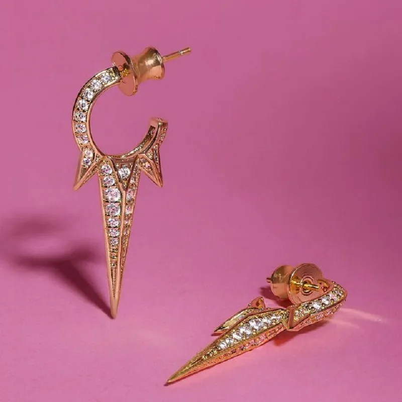 ไมโครปู CZ sparking เครื่องประดับแฟชั่นผู้หญิงสีทองต่างหูรูปทรงเรขาคณิตวงกลมเท่ๆพังค์ร็อก