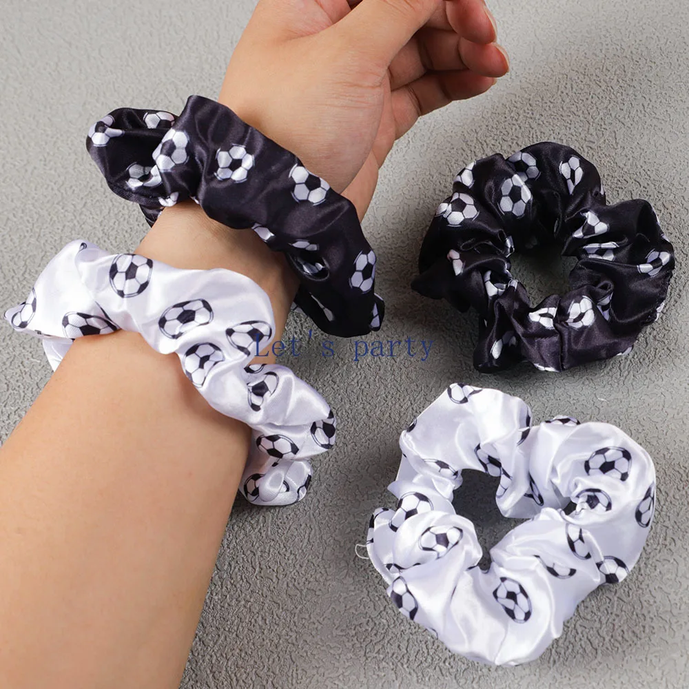 6Pcs Sports Football Satin Hair Ties Hair Band for Kids Girl Soccer Theme Birthday Party Favors Gifts Goodie Bag Pinata Fillers