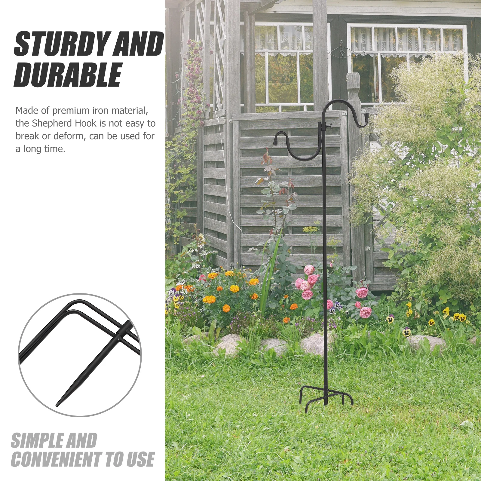 

Outdoor Garden Shepherd Hook Premium Iron Multi-Function Yard Hook Hanging Flower Pot Bird Feeder Lantern Stand Black