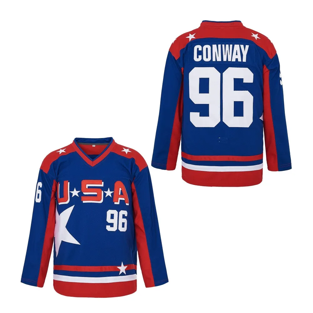 Maillot de hockey sur glace avec nom et numéro brodé, The Movie USA DUCKS wiches, Charlie Conway, hommes, femmes, enfants, #96