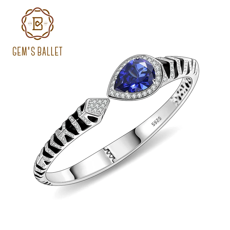 

GEM'S BALLET Tiger Element Bracelets Pear Shape 10x14mm Lab Blue Sapphire Cuff Bracelets in 925 Sterling Silver Gift For Her