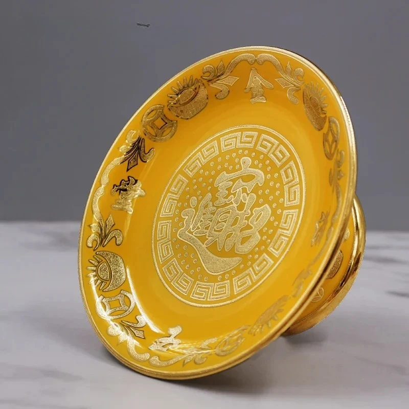 1PCS Ceramic Fruit Plate for Home Use Lotus Flower Tribute Plate God of Wealth Buddha Front Fruit Plate Feng Shui Ornament