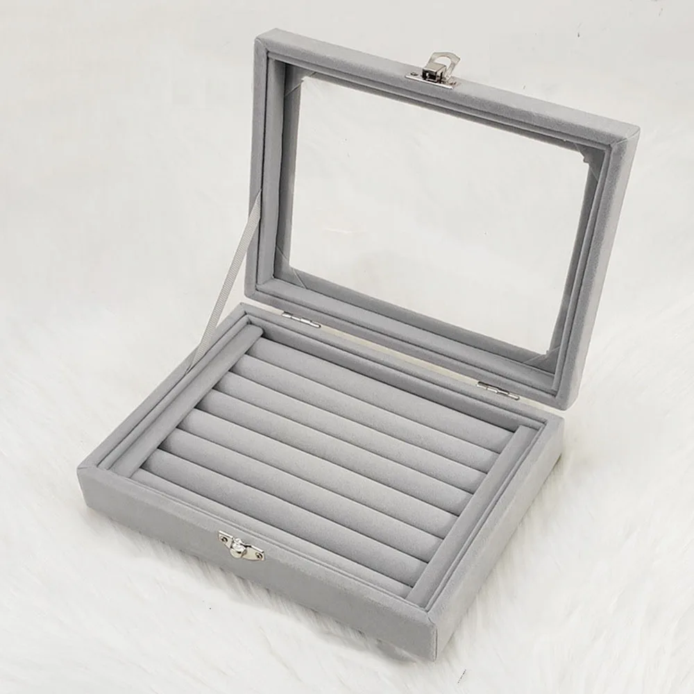 Fashion Portable Earring Velvet Necklace Ring Storage Case Display Tray Holder Jewelry Show case Organizer Box