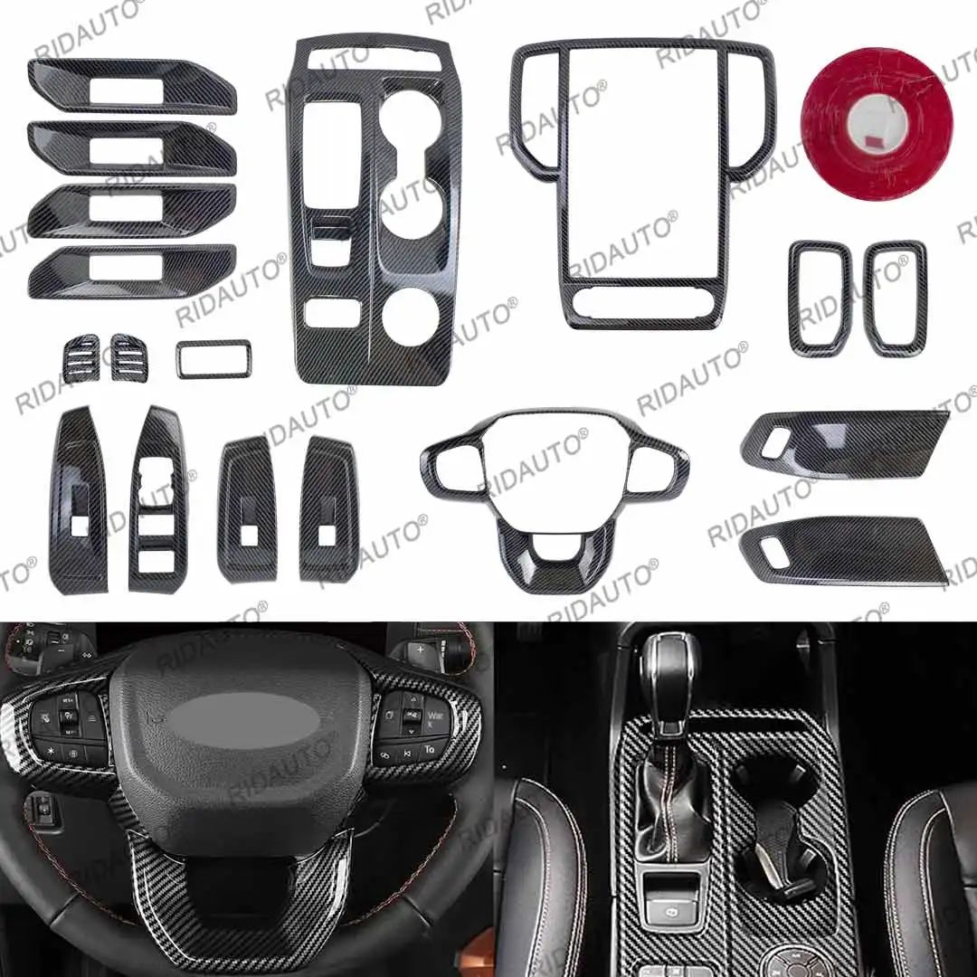 Carbon Fiber Style Look Car Interior Cover Trim Overlay Panel Decoration For Next Gen FORD RANGER WILDTRAK 2023 2024 Upgrade