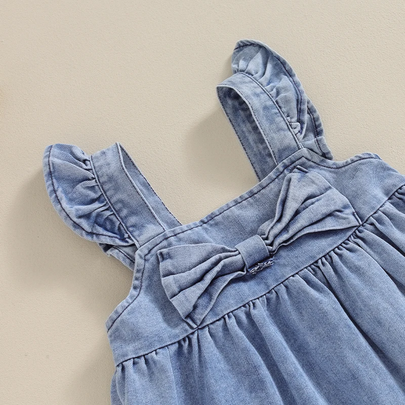 Toddler Baby Girl Denim Dress Cute Backless Sleeveless Dress Casual Jean Dresses Princess Beach Sundress