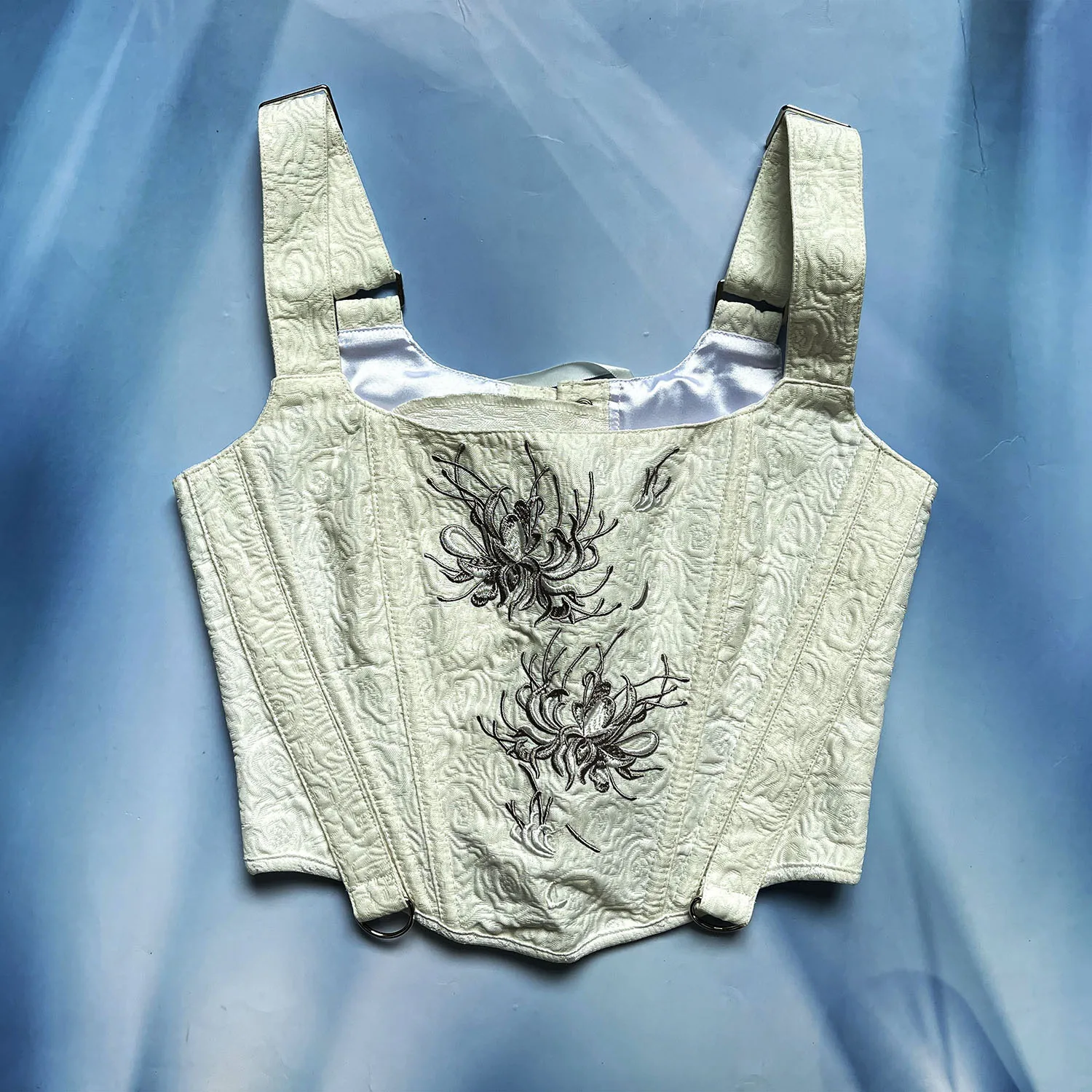 

Red Floral Embroidery Corset Sexy Women Vest Adjustable Shoulder Straps White Bustiers Slimming Vintage Gothic Bodice Summer