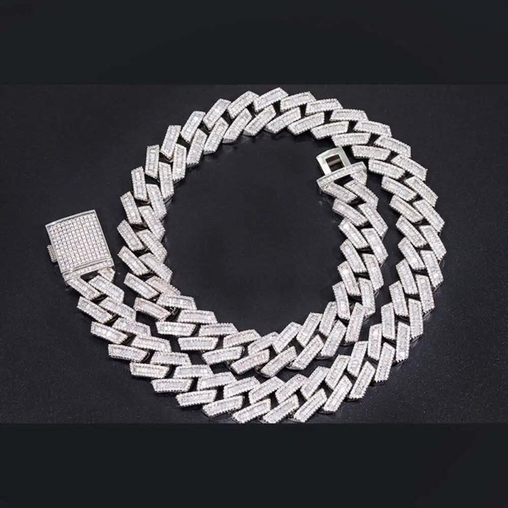 Sale Luxury Vvs Baguette Moissanite Chain S925 Pure Silver Cuban Link Chain