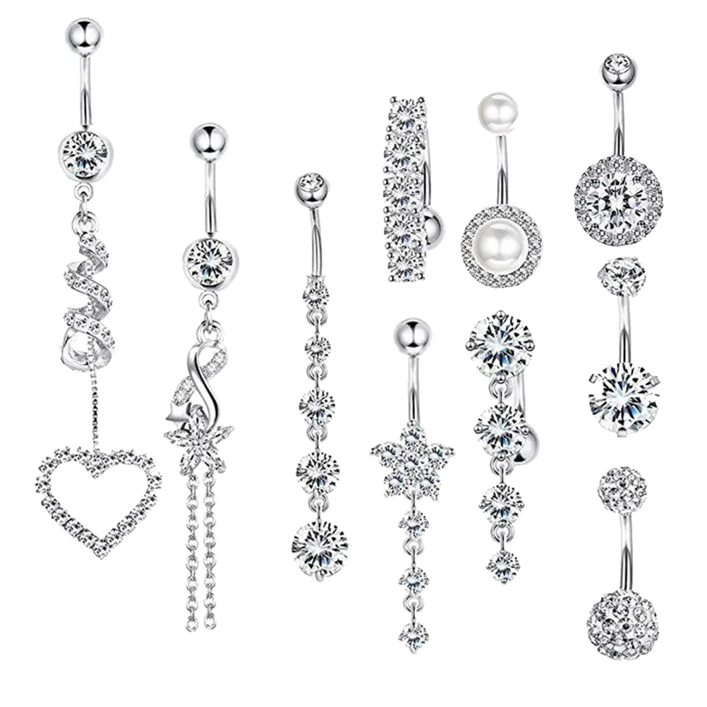 

10pcs Ring Belly Button Jewelry Stainless Belly Ring Steel Zircon Piercing Decor Easy Clean Party Accessories